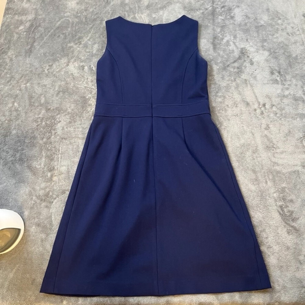 LL Bean Signature Ponte Dress Women 4 Blue Pleated A Line Midi Dress Read *item* - Picture 3 of 13